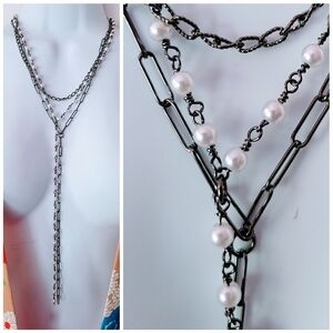 Adornia Multi Strand Necklace Rhodium Black